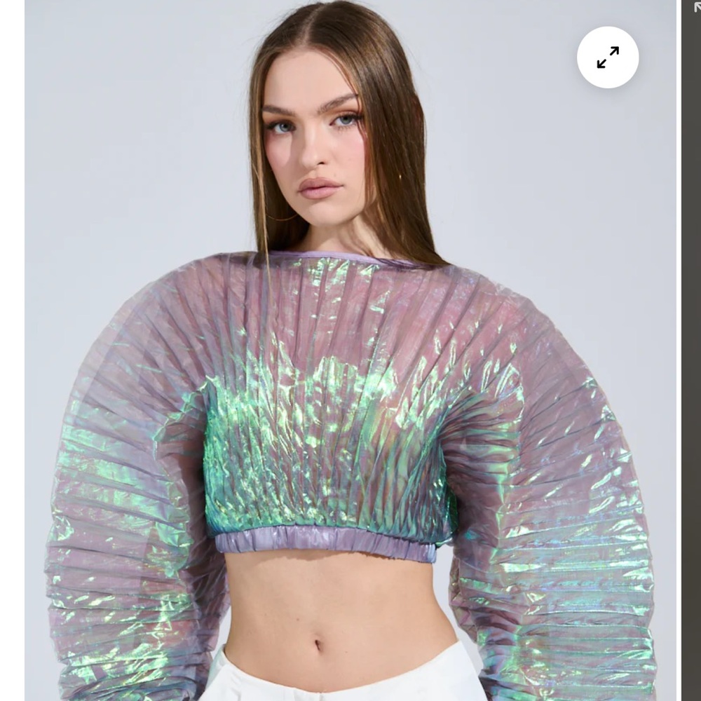 Puff Sleeve Crop Top LARA PLEATED IRIDESCENT TOP AKIRA 1x 2x princess costume